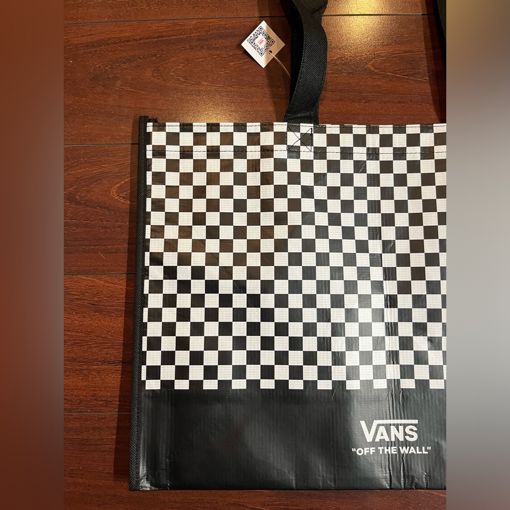 Vans Off The Wall Reusable Large Black White Checkerboard Shopping Tote Bag New - Picture 3 of 16